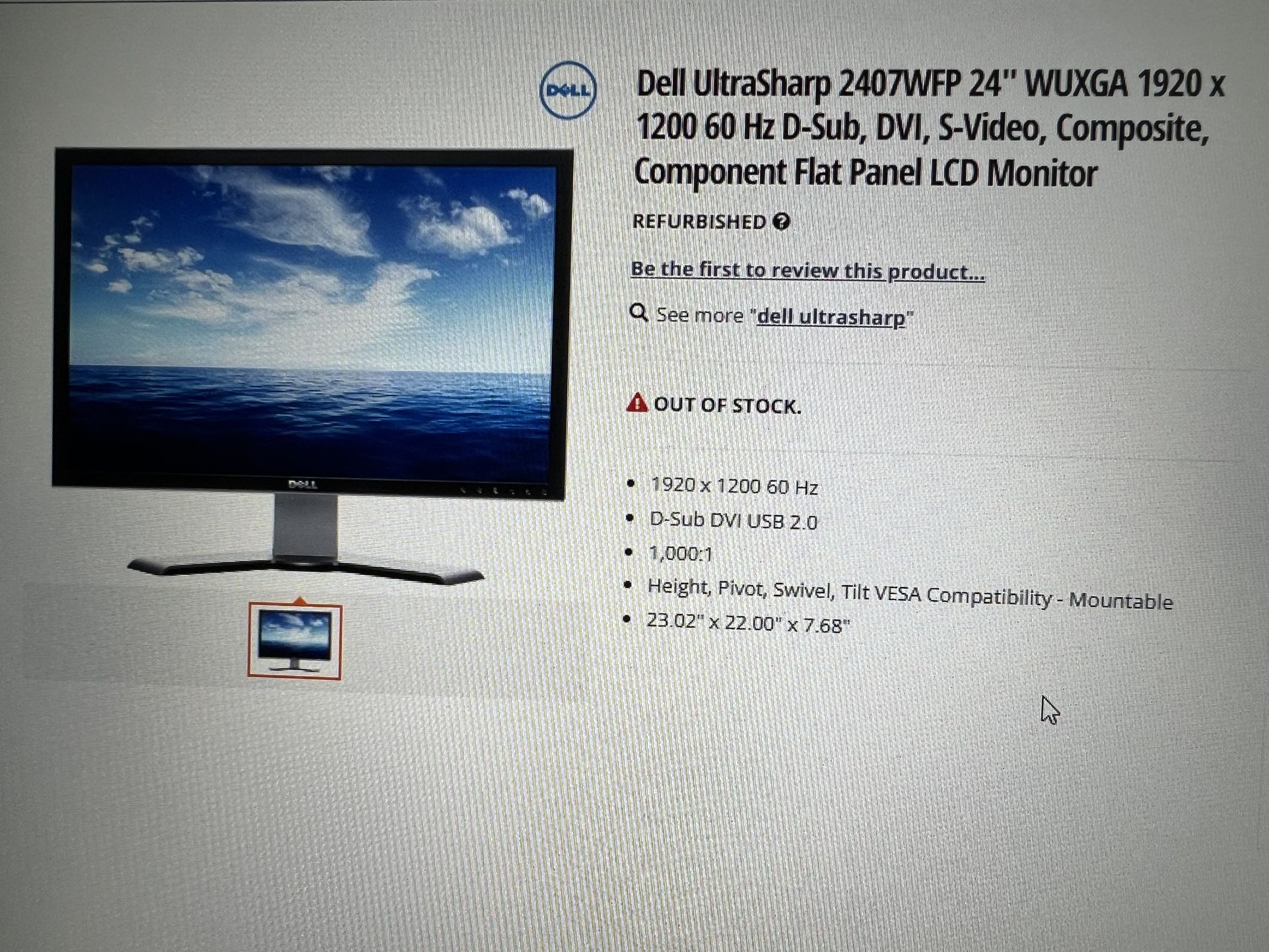 Dell 2407WFP 24”,1920x1200, 60 Hz, D-Sub, S-Video, Composite, Component, Picture in Picture LCD Monitor. Include DVI,VGA,HDMI cable’s, Pick Up Only.