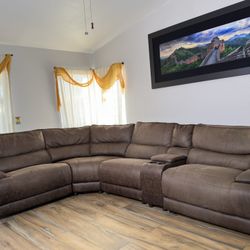 Brown Oversized Power Reclining Sectional (USB Ports, cup holders and storage)