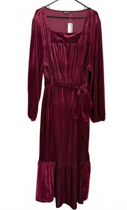 Bloomchic NEW Corduroy Dress Size 26 Red Maroon Flare Trumpet Pleated Coquette