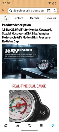 Radiator cap Honda, Kawasaki, Suzuki, Husqvarna Dirt Bike, Yamaha Motorcycle ATV Models High Psi*