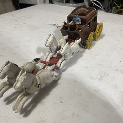 Vintage Cast Iron Double Horse Stagecoach with Driver Figure