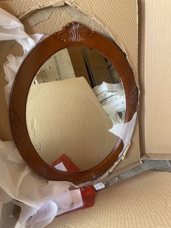 Winslow 30 in. W x 38 in. H Round WoodFramed Wall Bathroom Vanity Mirror in cherry