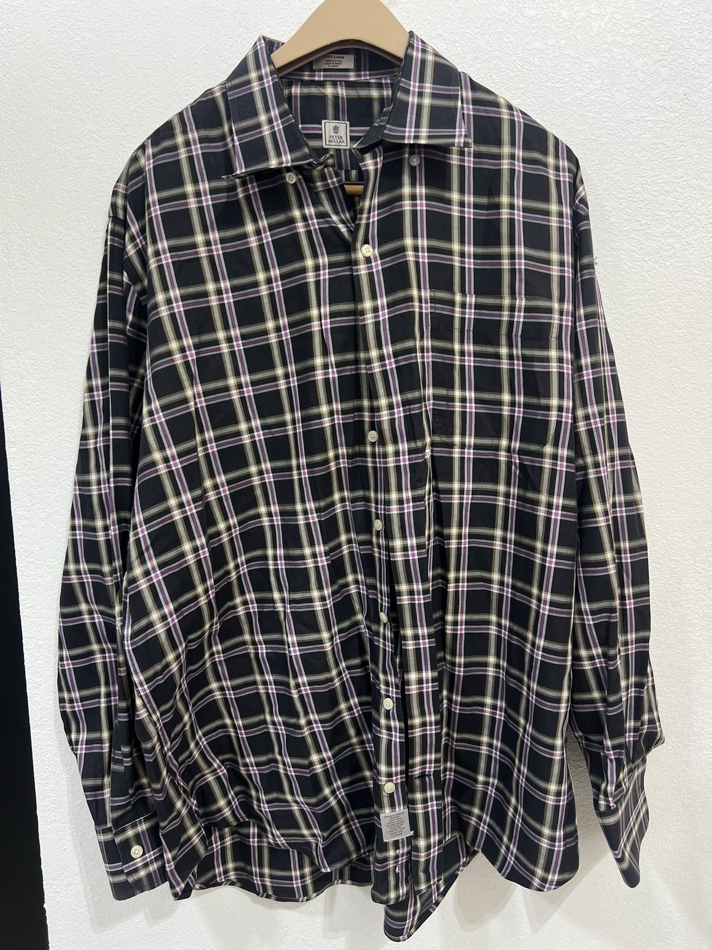 PETER MILLAR Plaid Duck Embroidery Long Sleeve Button Men XL Golf Plaid Shirt
