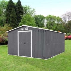 10 Ft. X 12 Ft. Outdoor (Gray) Metal Garden Shed / Tool Storage w/ Lockable Door [NEW IN BOX] **Retails for $672  ^Assembly Required^ 