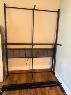 Metal Bed Frame with Upholstered Headboard