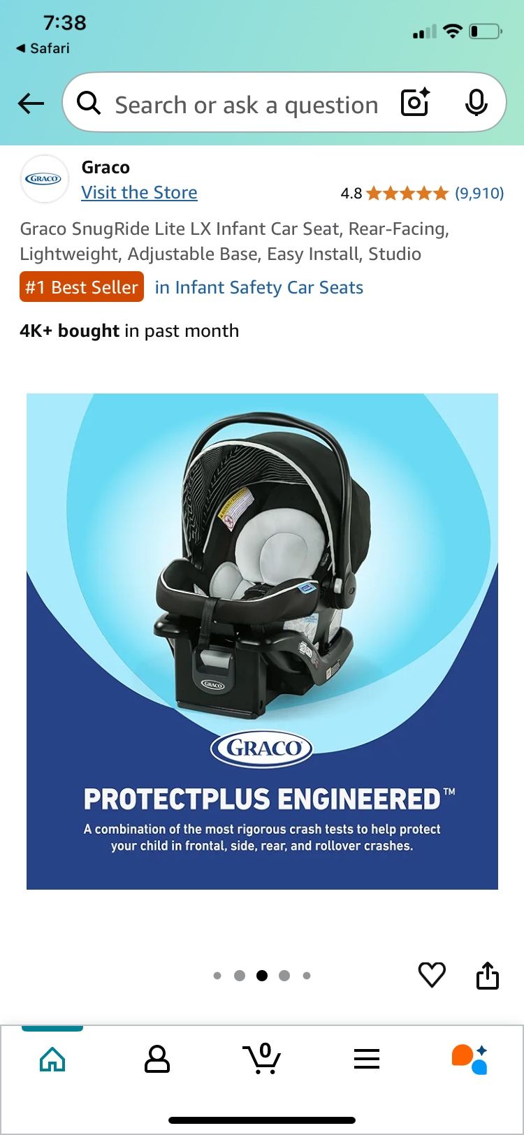 Graco SnugRide Lite LX Infant Car Seat, Rear-Facing, Lightweight