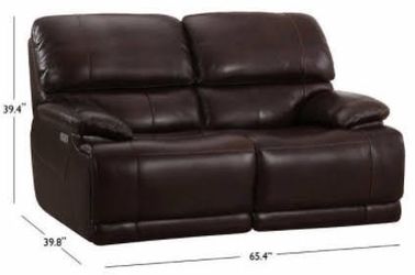 Aleena Leather Powered Loveseat w Power Recliners Headrests