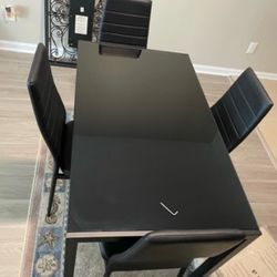 Modern Black Glass Dining Table Set – 4 Chairs Included