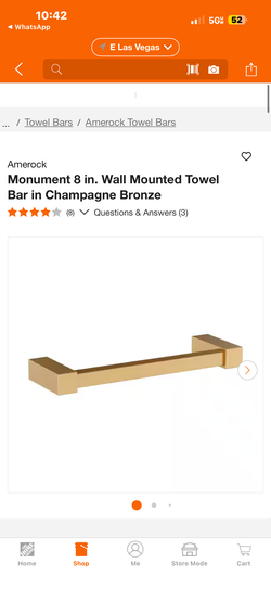 Monument 8 in. Wall Mounted Towel Bar in Champagne Bronze