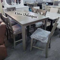 ✅️✅️7 pc Grey finish wood 60" x 36" rectangular counter height dining table set✅️