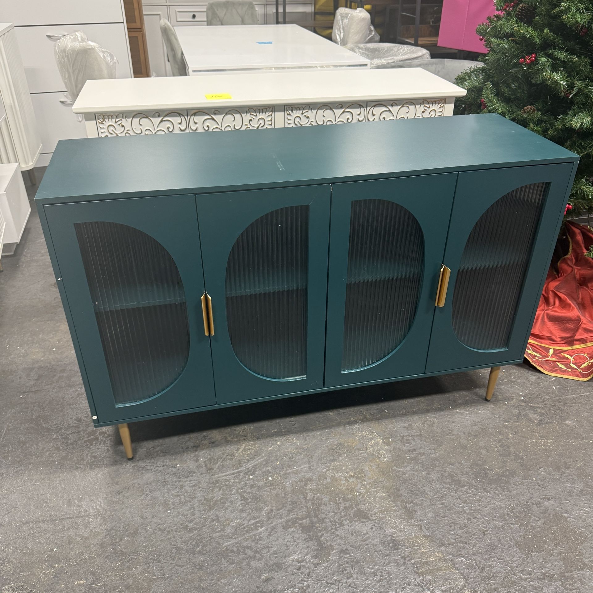 Credenzas & Sideboards Cabinet with 4 Glass Doors for Kitchen, Green