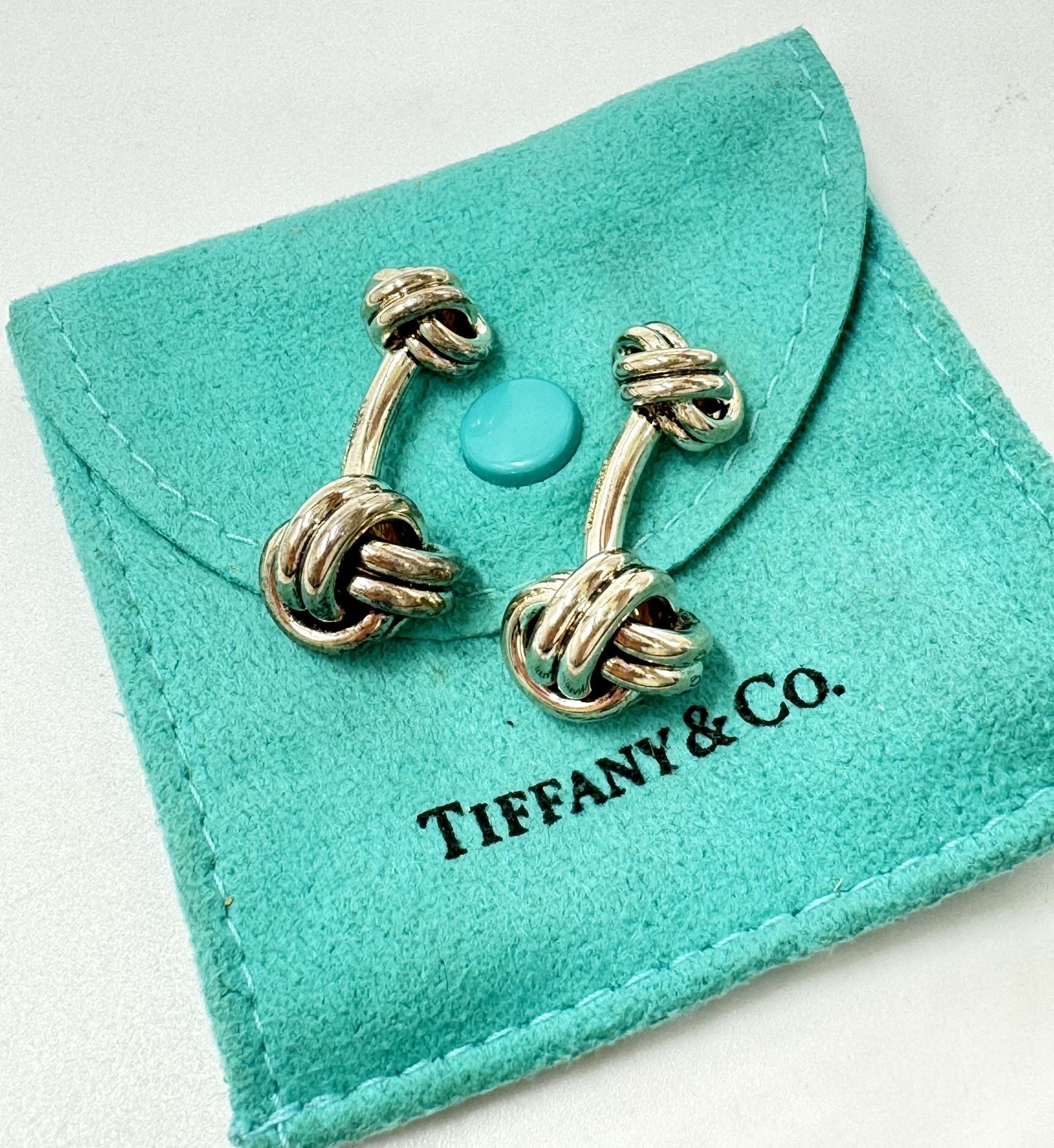 Tiffany & Co Sterling Silver Twist Rope Knot Cufflinks In Tiffany Pouch 