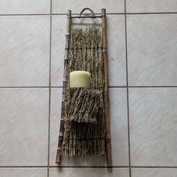 Home Decor Wood Reed Bamboo Straw Wall Decor Plant Or Candle Holder 24" H 7.5" W