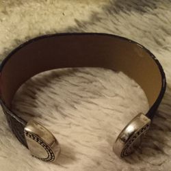 Blk Leather Style Bangle Bracelet