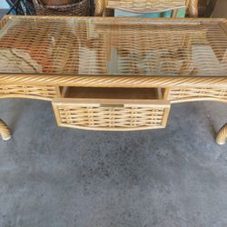 Beautifully Crafted Solid Rattan Glass Top Coffee Table 