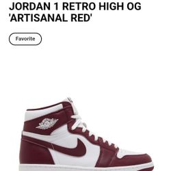 Jordan 1 High "Artisanal Red" Sz 11.5