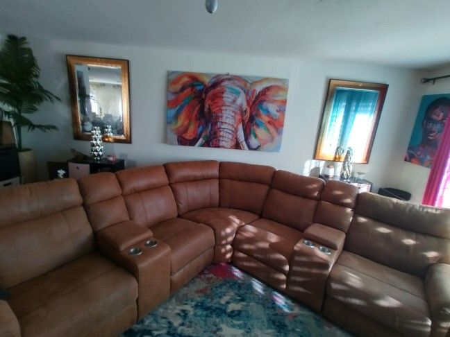 Electric Reclining Camel Colored Sectional 