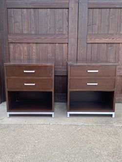 Pair of Dark Wood Nightstands with Drawers