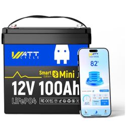 WattCycle 12V 100Ah Mini LiFePO4 Lithium Battery Smaller than BCI Group 24 Built-in 100A BMS Low-Temp Protection 15000 Deep Cycles 1280Wh for Home Sto