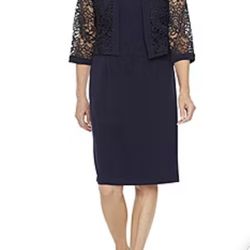 Maya Brooke Embellished Jacket Dress/size 14/Navy/nwt