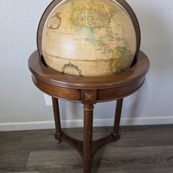 Vintage Replogle 16 inch Diameter Globe World Classic Series on 3 Leg Wooden Rolling Stand