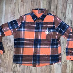  Spirit Halloween Stay Spooky Flannel Button Up Plaid Long Sleeve Orange Shirt M