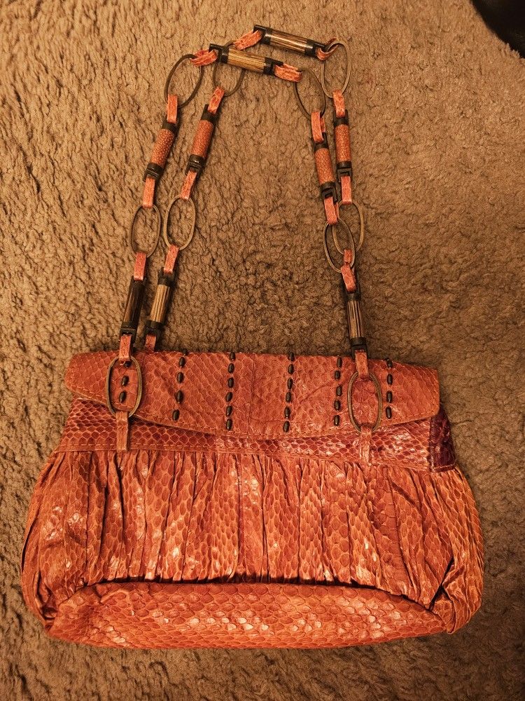 R&Y AUGOUSTI ORANGE SNAKE SKIN PURSE