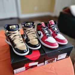 Air Jordan 1 Retro OG NRG High Mettalic Gold & Air Jordan 1 Mid Chicago White Gym Red/Black GS
