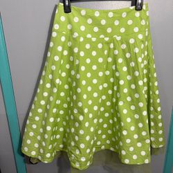 Vintage F.S. Fred Sun Swing Skirt Green Polka Dot Tulle Trim Hem FR 38 US S Made in France