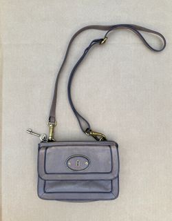 Fossil Leather Crossbody Bag Taupe Brown Key Lock Flap Adjustable Strap