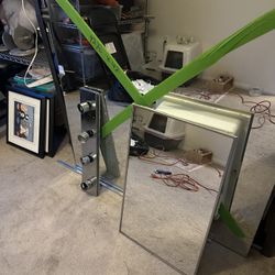 Vanity mirror, medicine cabinet, and light