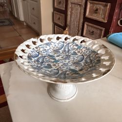 Lefton’s Blue Floral Chintz China Pedestal Server Stand made in Japan