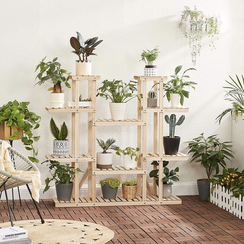 Solid Wood Plant Holder Rack (17 Spots for Flower Pot) 