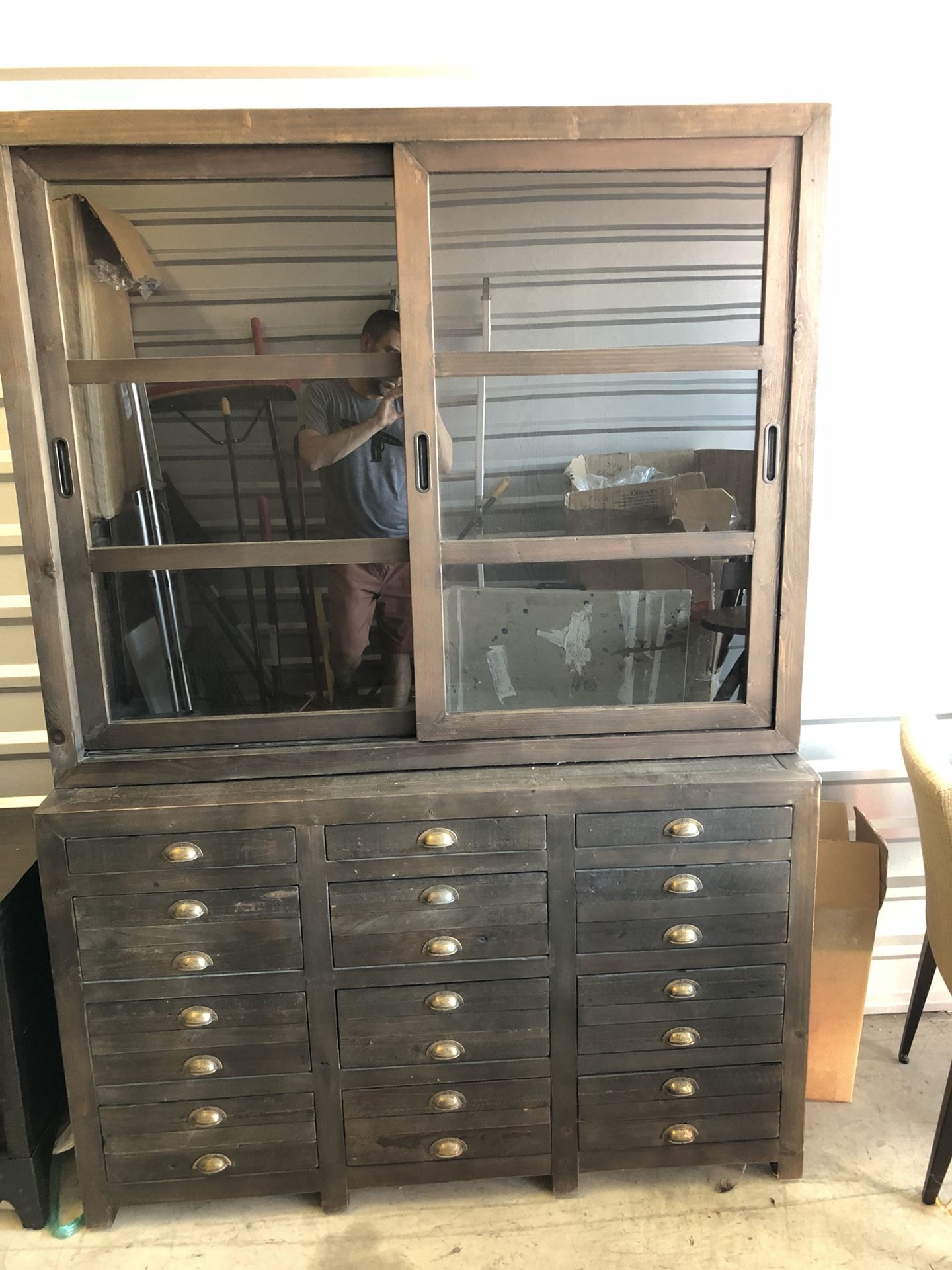 Restoration Hardware Printmaker's Double-Door Sideboard & Glass Hutch - Industrial