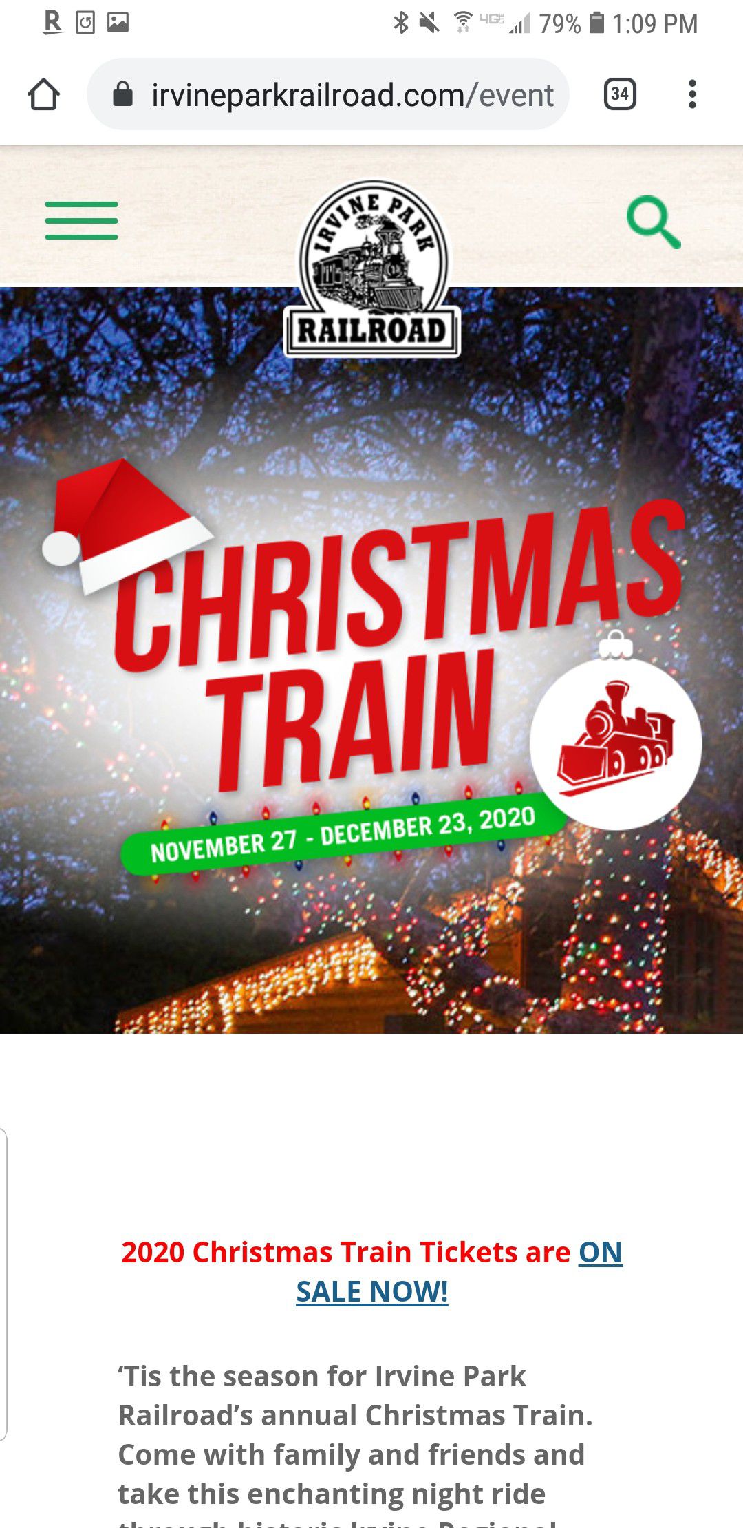 Irvine Park Railroad Christmas Train Tickets