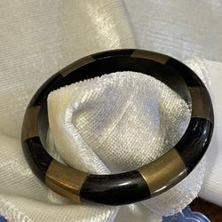 Unique Vintage Black And Brass Tone Bangle Bracelet 