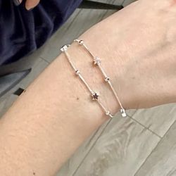 Celestial Stars & Satellites .925 Sterling Silver Double Layer Chain Bracelet