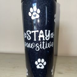 Black Glitter Stay Pawsitive Puppy Polaroid Tumbler 
