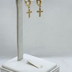Brand New Brazilian 18k Gold Filled Cross Earrings 