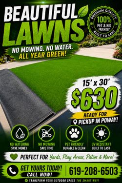 15x30 80 oz turf 1.5” blade height $630 a roll brand new artificial turf