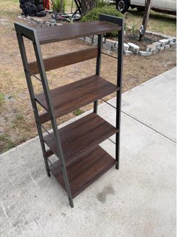 Costway 4-Tier Industrial Wood Ladder Shelf Bookcase Display Rack Dark Grey Metal Frame