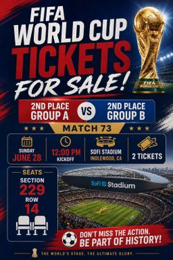 2 World Cup Tickets (Match 73) 2A vs 2B
