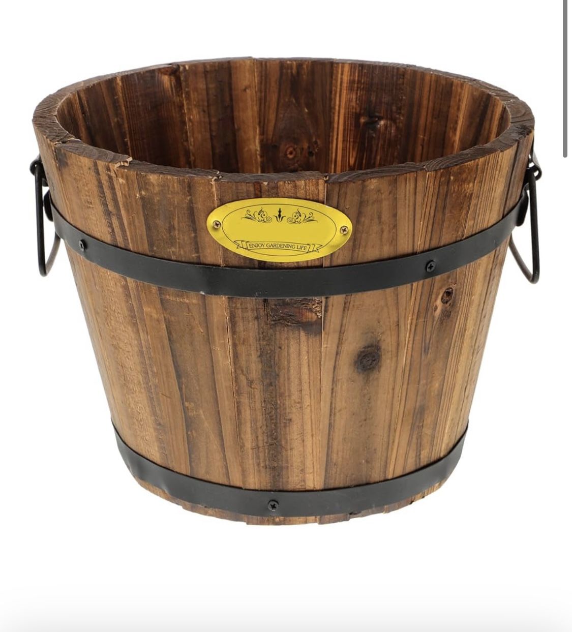 Whiskey Barrel Planters 10.2 Inch Wooden Bucket with Handle Rustic Wooden Flower Bucket Round Farmhouse Planter Flower Pot for Indoor and Outdoor Pla