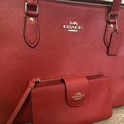 Electric Red NWT/GR Mollie Coach Tote And Matching Wallet