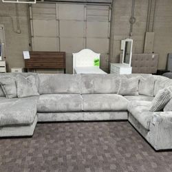 Grey Corduroy Chaise Sectional 