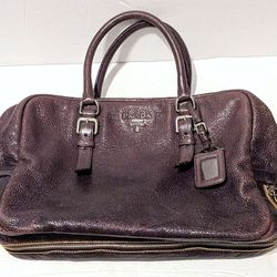 Prada Milano Bowler Sparckling Dark Mouve Leather Locket Zippered Handbag
