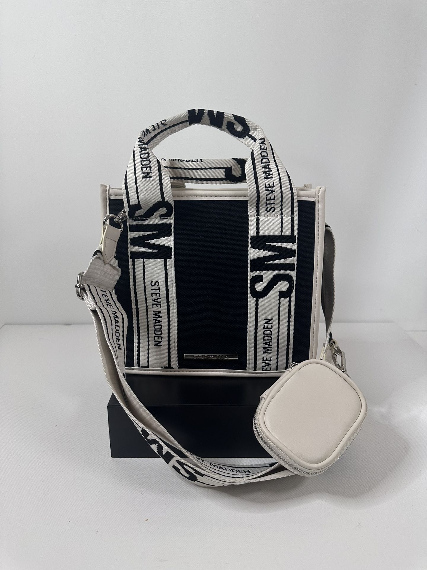 STEVE MADDEN Handbag Women’s Satchel With Pouch (Black & White)