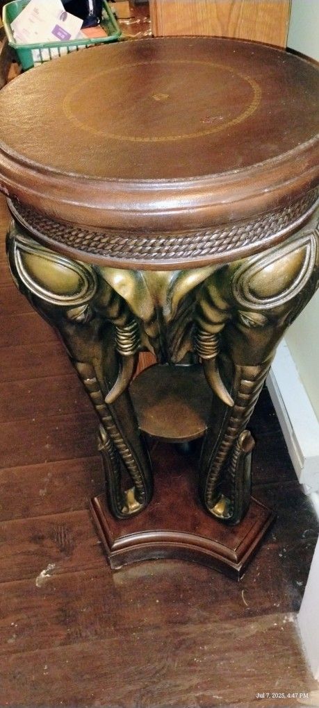 Wooden And Leather Elephant Table