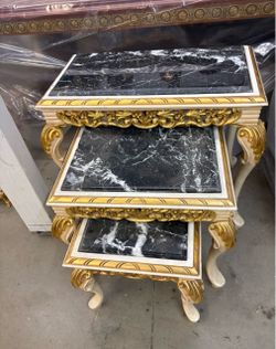 Baroque Style Marble Top Nesting Tables Set of 3