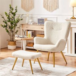 Accent Chair and Ottoman Set, Sherpa
